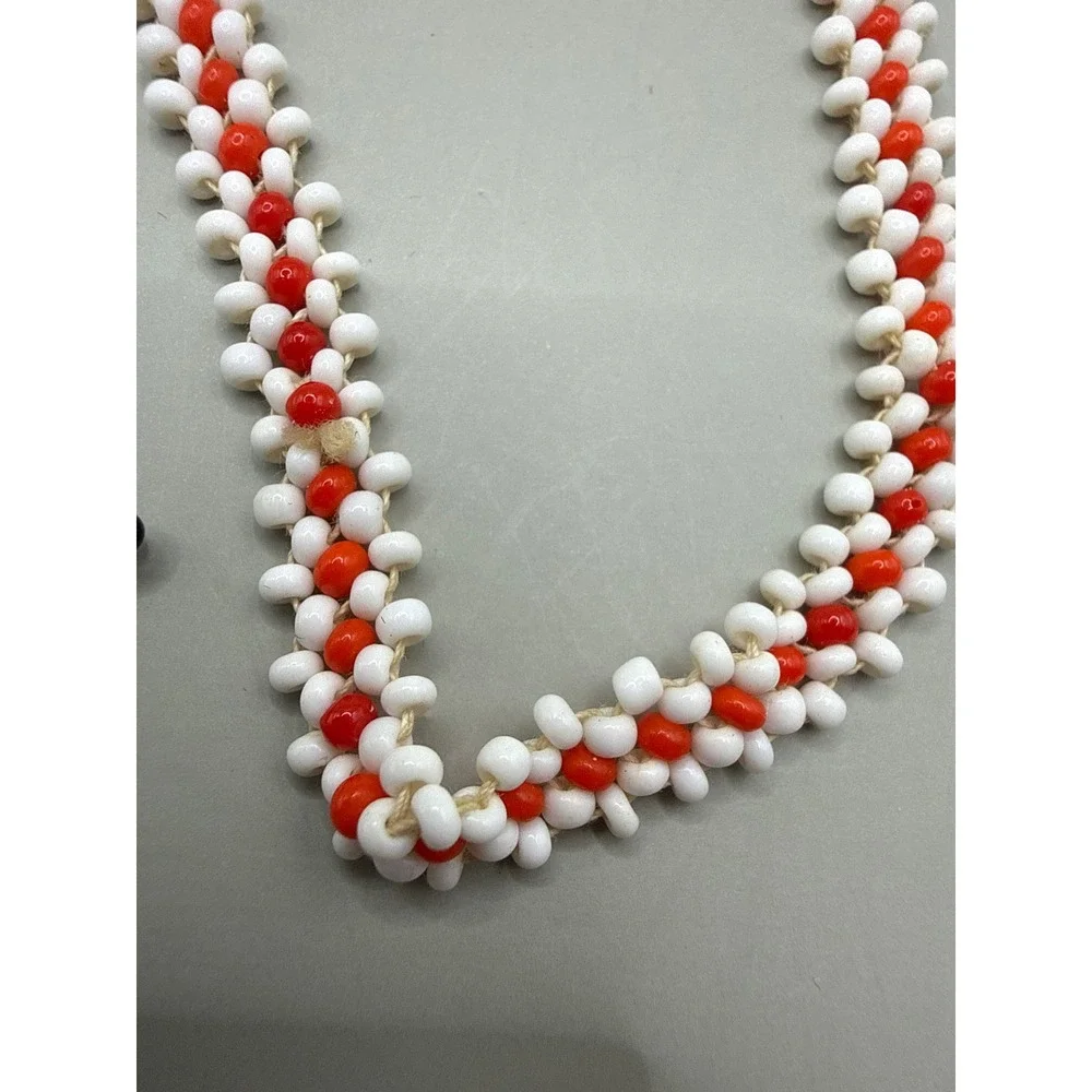 Vintage Mid Century Native American Seed Bead Medallion Fringe‎ Necklace
